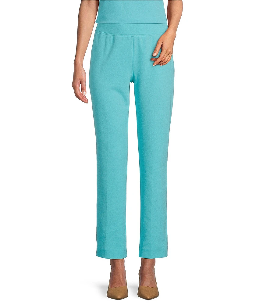 Ming Wang Deco Stretch Crepe Back Slit Hem Pull-On Pants