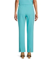 Ming Wang Deco Stretch Crepe Back Slit Hem Pull-On Pants
