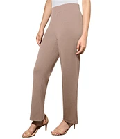 Ming Wang Deco Stretch Crepe Back Slit Hem Pull-On Pants