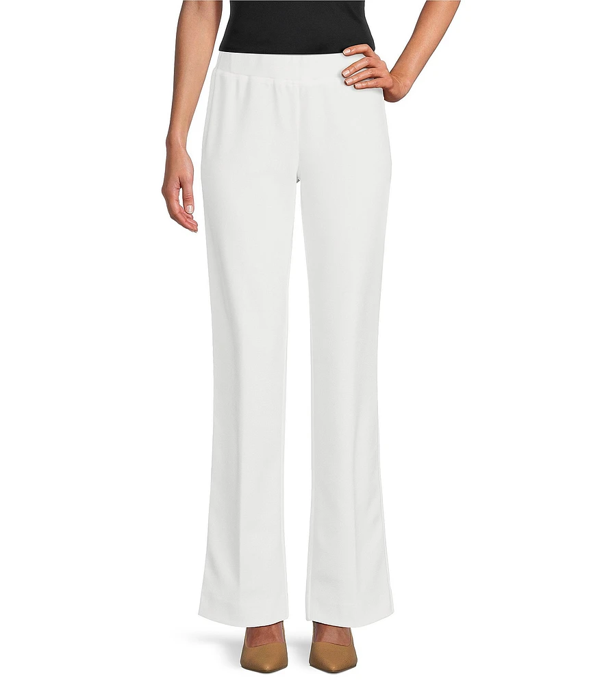 Ming Wang Deco Stretch Crepe Back Slit Hem Pull-On Pants