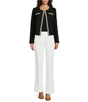 Ming Wang Deco Stretch Crepe Back Slit Hem Pull-On Pants