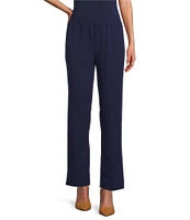 Ming Wang Deco Stretch Crepe Back Slit Hem Pull-On Pants