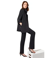 Ming Wang Deco Stretch Crepe Back Slit Hem Pull-On Pants