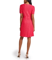 Ming Wang Diamond Pointelle Knit Round Neck Short Sleeve Fit-And-Flare Dress