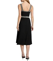Ming Wang Embellished Deep V-Neck Sleeveless A-Line Midi Dress
