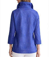 Ming Wang Embroidered Tailored Fit Ruched Collar Bracelet Sleeve Jacket
