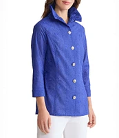 Ming Wang Embroidered Tailored Fit Ruched Collar Bracelet Sleeve Jacket