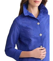 Ming Wang Embroidered Tailored Fit Ruched Collar Bracelet Sleeve Jacket