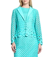 Ming Wang Eyelet Lace Cutout Notch Lapel V-Neck Long Sleeve Jacket