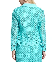 Ming Wang Eyelet Lace Cutout Notch Lapel V-Neck Long Sleeve Jacket
