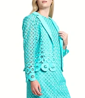 Ming Wang Eyelet Lace Cutout Notch Lapel V-Neck Long Sleeve Jacket