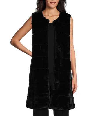 Ming Wang Faux Fur Crew Neck Sleeveless Vest