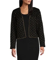 Ming Wang Faux Suede Stud and Braided Chain Embellished Open-Front Modern Fit Jacket