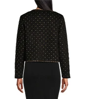 Ming Wang Faux Suede Stud and Braided Chain Embellished Open-Front Modern Fit Jacket