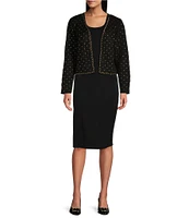 Ming Wang Faux Suede Stud and Braided Chain Embellished Open-Front Modern Fit Jacket