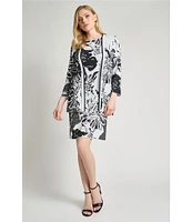 Ming Wang Floral Jacquard Knit Open Front Bracelet Sleeve Cardigan