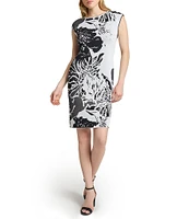 Ming Wang Floral Jacquard Knit Round Neck Sleeveless Dress
