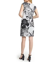 Ming Wang Floral Jacquard Knit Round Neck Sleeveless Dress
