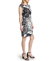 Ming Wang Floral Jacquard Knit Round Neck Sleeveless Dress