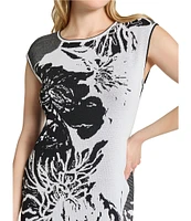 Ming Wang Floral Jacquard Knit Round Neck Sleeveless Dress