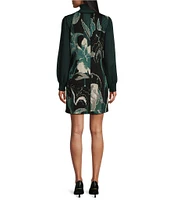 Ming Wang Floral Jacquard Knit Turtleneck Long Balloon Sleeve Dress