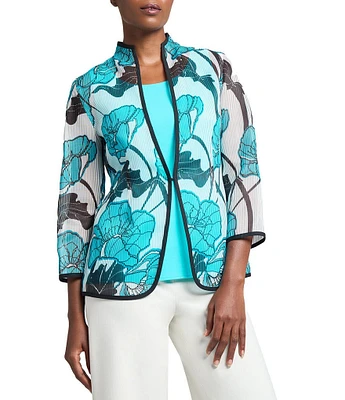 Ming Wang Floral Sheer Stand Collar Bracelet Sleeve Jacket