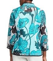 Ming Wang Floral Sheer Stand Collar Bracelet Sleeve Jacket