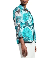 Ming Wang Floral Sheer Stand Collar Bracelet Sleeve Jacket