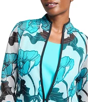 Ming Wang Floral Sheer Stand Collar Bracelet Sleeve Jacket