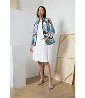 Ming Wang Floral Sheer Stand Collar Bracelet Sleeve Jacket