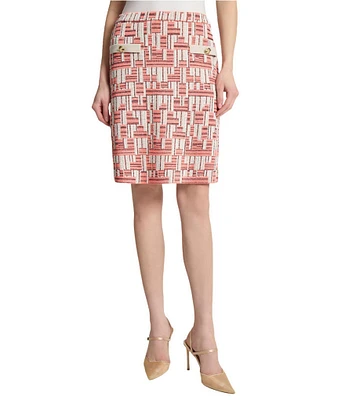 Ming Wang Geometric Knit A-Line Skirt