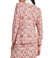 Ming Wang Geometric Knit Button Front Long Sleeve Jacket