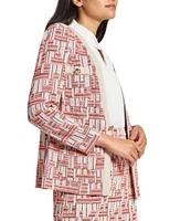 Ming Wang Geometric Knit Button Front Long Sleeve Jacket