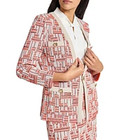 Ming Wang Geometric Knit Button Front Long Sleeve Jacket