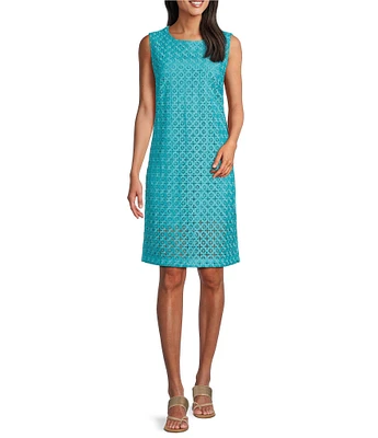 Ming Wang Geometric Lace Cutout Round Neck Sleeveless Dress