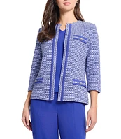 Ming Wang Honeycomb Tweed Knit Round Neck 3/4 Sleeve Jacket