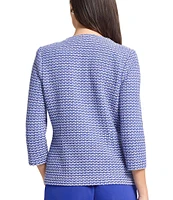 Ming Wang Honeycomb Tweed Knit Round Neck 3/4 Sleeve Jacket
