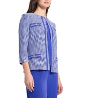 Ming Wang Honeycomb Tweed Knit Round Neck 3/4 Sleeve Jacket