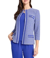 Ming Wang Honeycomb Tweed Knit Round Neck 3/4 Sleeve Jacket