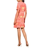 Ming Wang Jacquard Embroidered Floral Crew Neck Short Sleeve Dress