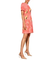 Ming Wang Jacquard Embroidered Floral Crew Neck Short Sleeve Dress