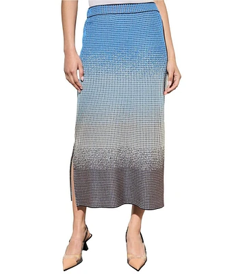 Ming Wang Jacquard Knit Ombre Print No-Roll Elastic Waistband Midi Skirt