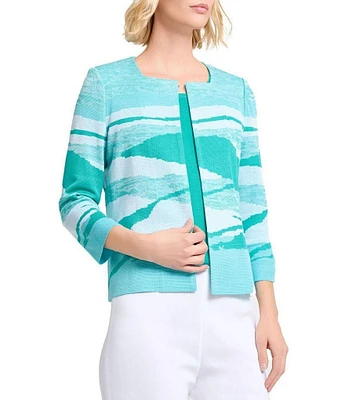 Ming Wang Jacquard Knit Square Neck Bracelet Sleeve Jacket