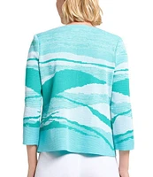 Ming Wang Jacquard Knit Square Neck Bracelet Sleeve Jacket