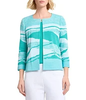 Ming Wang Jacquard Knit Square Neck Bracelet Sleeve Jacket