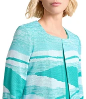 Ming Wang Jacquard Knit Square Neck Bracelet Sleeve Jacket