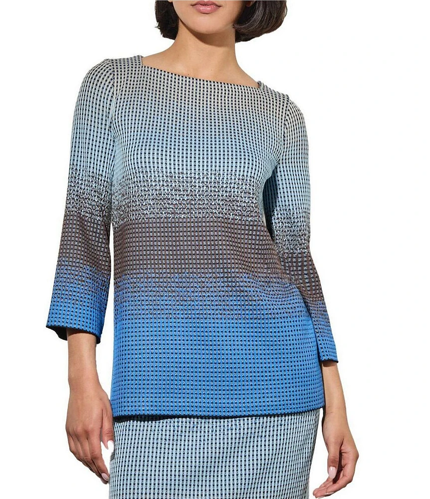 Ming Wang Jacquard Knit Square Neck Bracelet Sleeve Ombre Print Tunic