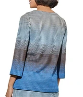 Ming Wang Jacquard Knit Square Neck Bracelet Sleeve Ombre Print Tunic