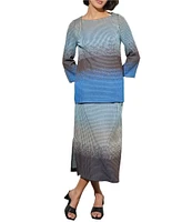 Ming Wang Jacquard Knit Square Neck Bracelet Sleeve Ombre Print Tunic