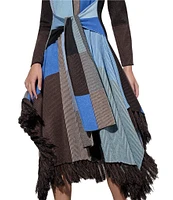 Ming Wang Jacquard Knit V-Neck Long Sleeve Fringe Trim Button Front Midi Duster Jacket